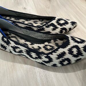 Rothy's Black and Cream Leopard Knit Pointed Ballet Flats
